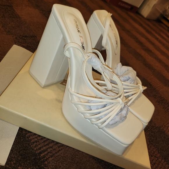 Public Desire White Strappy Platform Heels - Picture 2 of 10